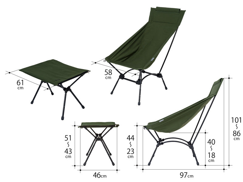 DoD Yabaissu Chair Packable Hi-back Camp Chair with Bag and Etool — Khaki