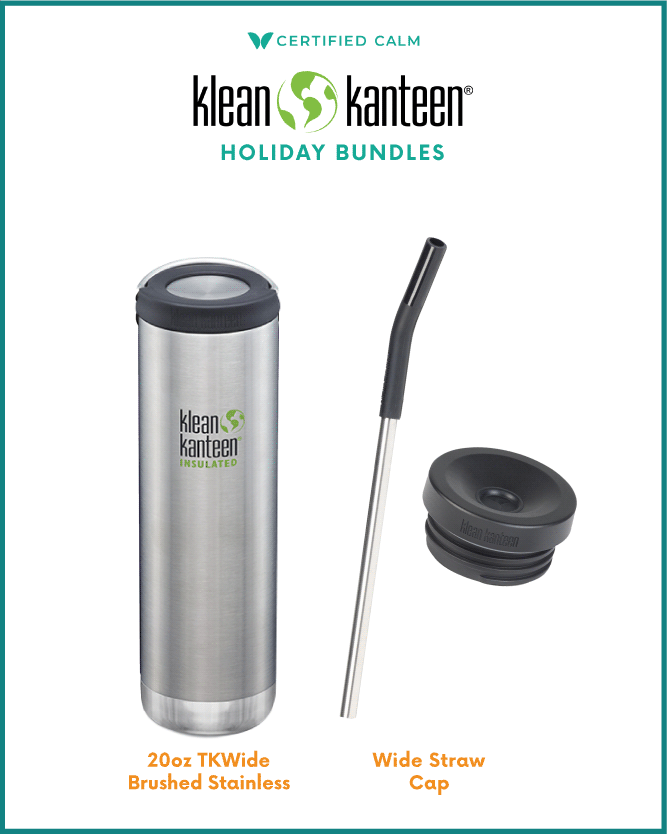 Klean Kanteen Holiday Bundle - 20oz TKWide L.Cap Brushed Stainless & Wide straw cap for TKWide Bottles