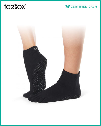 Toesox Grip Socks Ankle Full Toe Black