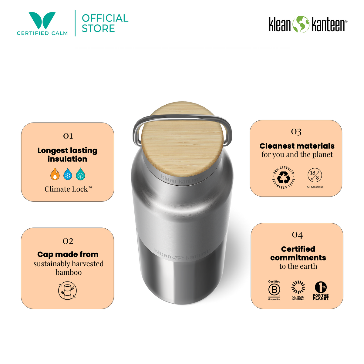Klean Kanteen 12oz Rise Reflect with Bamboo Cap