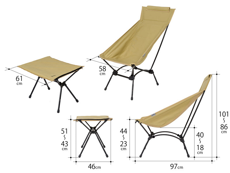 DoD Yabaissu Chair Packable Hi-back Camp Chair with Bag and Etool — Tan