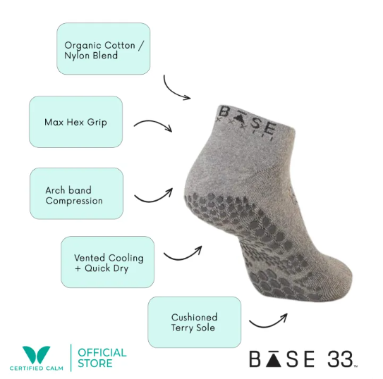Base33 Grip Socks Low Rise Full Toe - MULTIPLE COLORS AVAILABLE